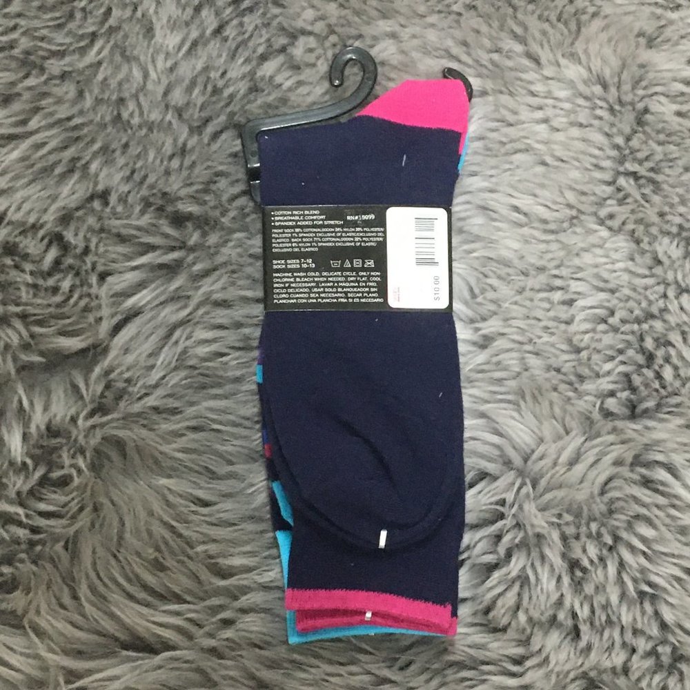 Structure | Men's Crew Socks | 2 Pack | Navy, Pink & Blue | Size 7-12 - Picture 2 of 2